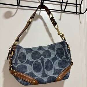 Vintage Denim Coach Blue and Brown Shoulder Bag
